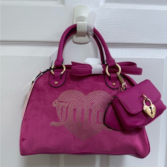 NWT Juicy Couture “Queen Couture” Satchel w Mini Bag and Wallet, Pink - Picture 5 of 8